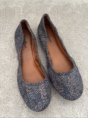 Lucky Brand Ballet Flats Emmie Women's Size 10 Floral Blue Corduroy Slip On